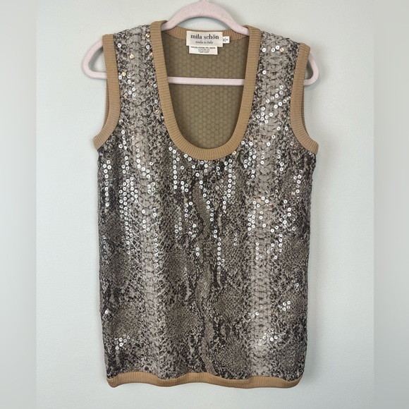 Mila Schon Tops - Vintage Mila Schon Italy Animal Print Sequin Sleeveless Top Size 42/8 Mob Wife